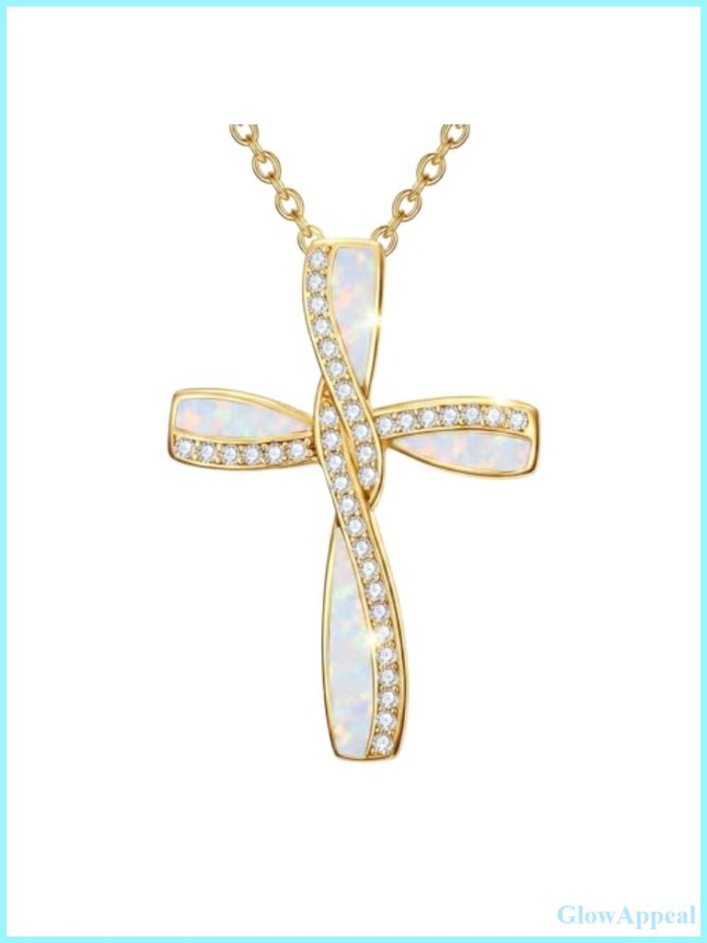 14K Gold Plated Cross Necklace Opal CZ Pendant Christian Gift